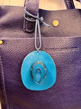 Western Blue Hat Leather Purse Charm Blue Cowboy Hat Bag Charm NeW FAST SHIP